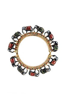Gold Finish Multi-Colored Kundan Polki Bangles (Set Of 2)