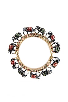 Gold Finish Multi-Colored Kundan Polki Bangles (Set Of 2)
