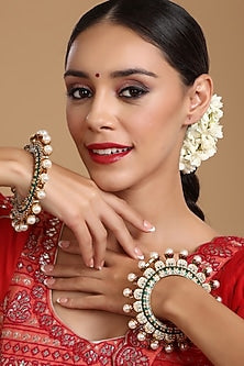 Gold Finish Multi-Colored Kundan Polki Bangles (Set Of 2)
