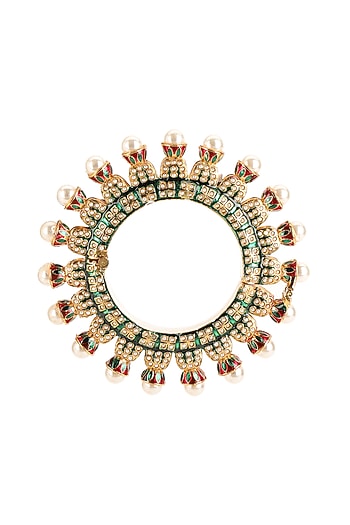 Gold Finish Multi-Colored Kundan Polki Bangles (Set Of 2)