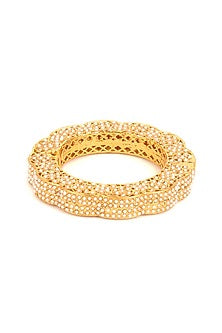 Gold Finish White Kundan Polki Bangles (Set Of 2)
