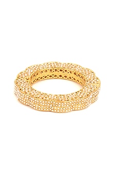 Gold Finish White Kundan Polki Bangles (Set Of 2)
