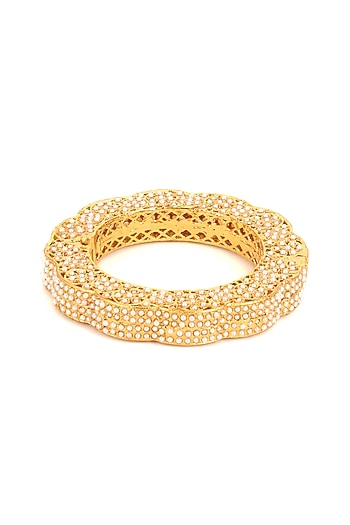 Gold Finish White Kundan Polki Bangles (Set Of 2)