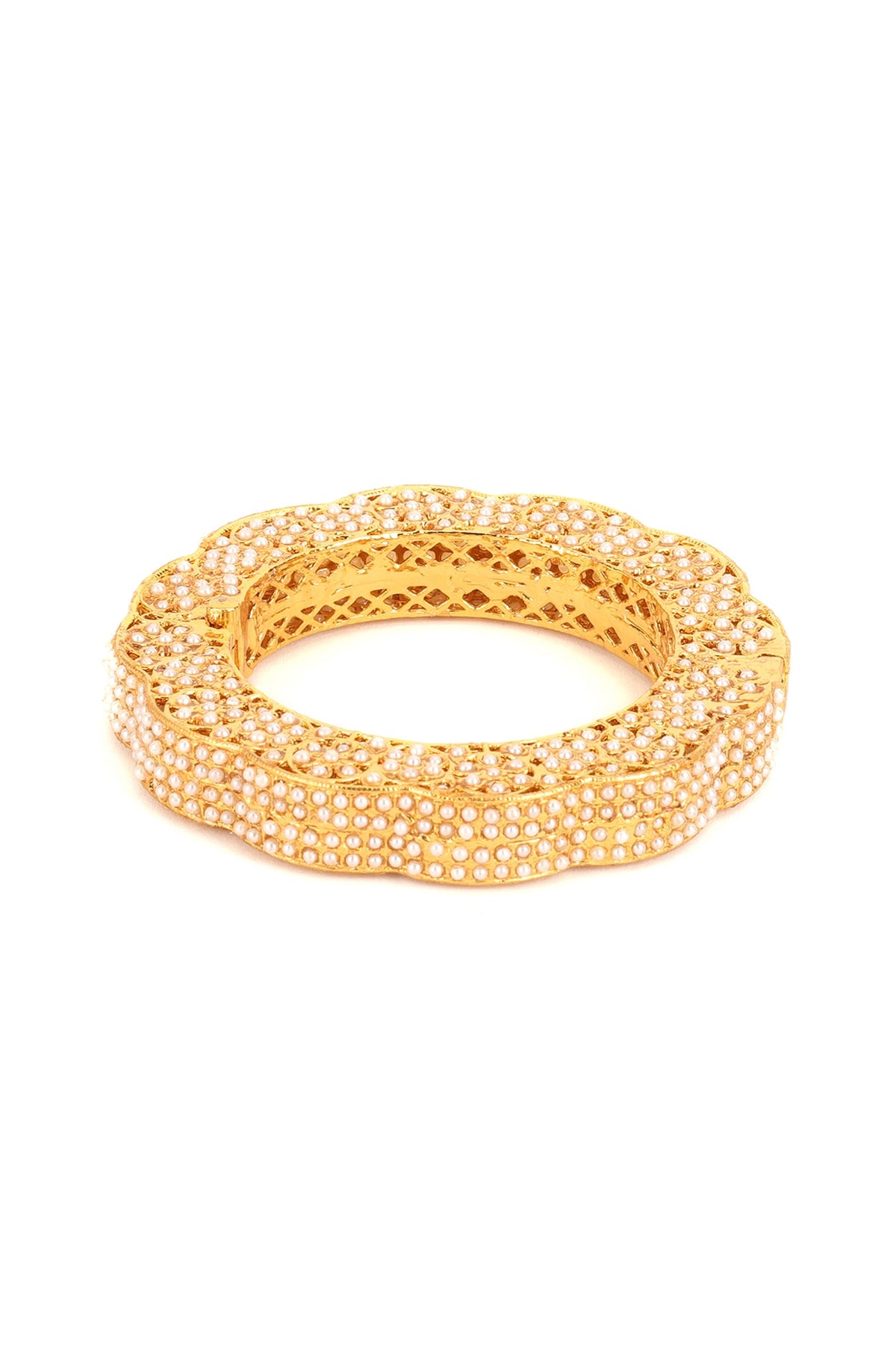 Gold Finish White Kundan Polki Bangles (Set Of 2)