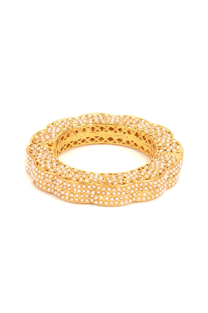 Gold Finish White Kundan Polki Bangles (Set Of 2)