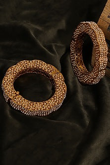 Gold Finish White Kundan Polki Bangles (Set Of 2)