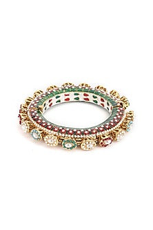 Gold Finish Multi-Colored Kundan Polki Bangles (Set Of 2)