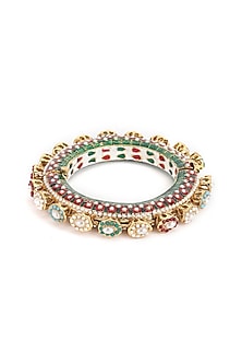 Gold Finish Multi-Colored Kundan Polki Bangles (Set Of 2)