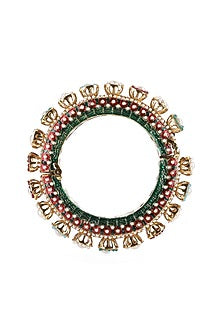 Gold Finish Multi-Colored Kundan Polki Bangles (Set Of 2)