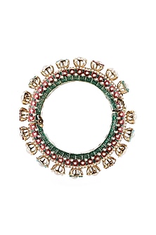 Gold Finish Multi-Colored Kundan Polki Bangles (Set Of 2)