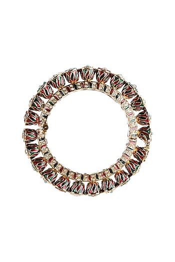 Gold Finish Multi-Colored Kundan Polki Bangles (Set Of 2)