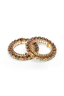 Gold Finish Multi-Colored Kundan Polki Bangles (Set Of 2)