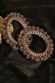 Gold Finish Multi-Colored Kundan Polki Bangles (Set Of 2)