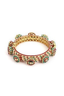 Gold Finish Multi-Colored Kundan Polki Bangle
