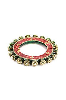 Gold Finish Multi-Colored Kundan Polki Bangle