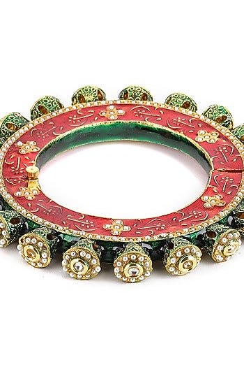 Gold Finish Multi-Colored Kundan Polki Bangle