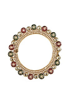 Gold Finish Multi-Colored Kundan Polki Bangle