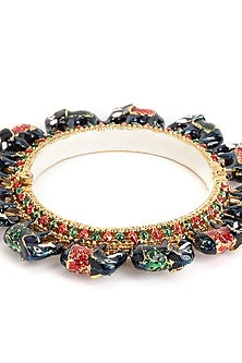 Gold Finish Multi-Colored Kundan Polki Bangle