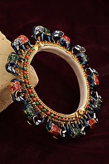 Gold Finish Multi-Colored Kundan Polki Bangle
