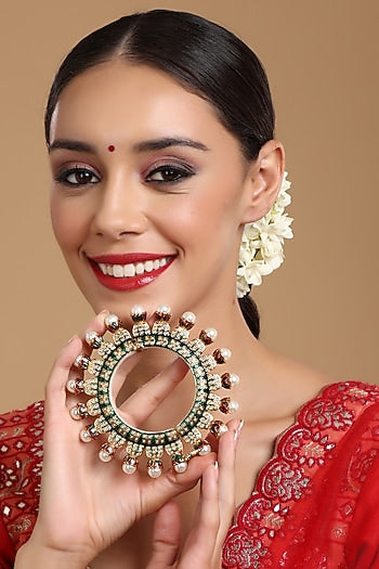 Gold Finish Multi-Colored Kundan Polki Bangle