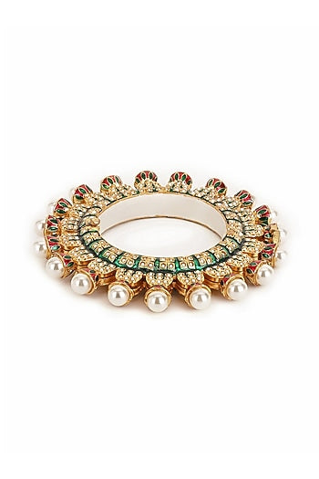 Gold Finish Multi-Colored Kundan Polki Bangle