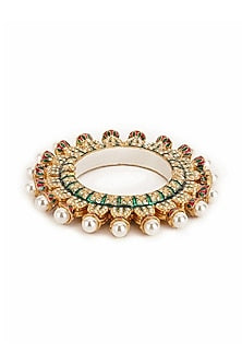 Gold Finish Multi-Colored Kundan Polki Bangle
