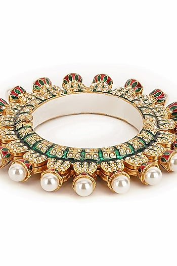 Gold Finish Multi-Colored Kundan Polki Bangle
