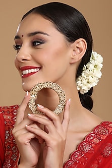 Gold Finish White Kundan Polki Bangle