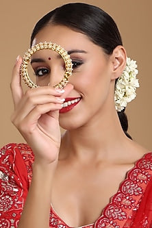 Gold Finish White Kundan Polki Bangle