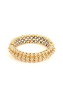 Gold Finish White Kundan Polki Bangle