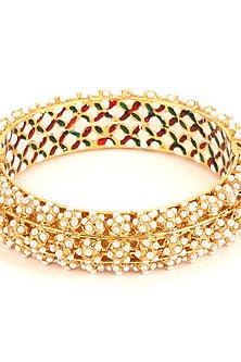 Gold Finish White Kundan Polki Bangle