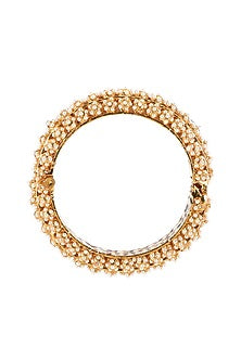 Gold Finish White Kundan Polki Bangle