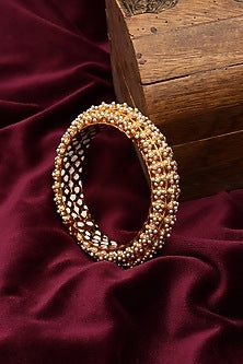 Gold Finish White Kundan Polki Bangle