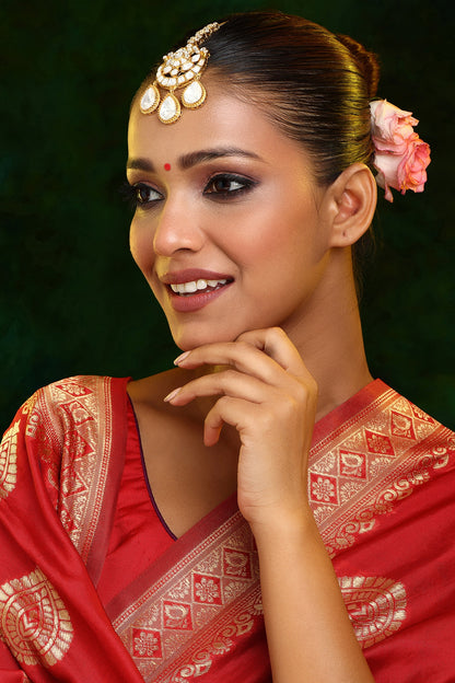Gold Finish Kundan Polki Maangtikka