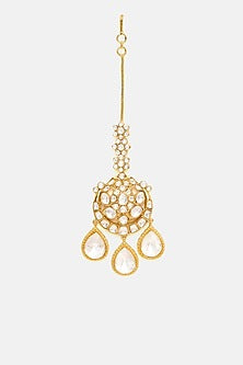 Gold Finish Kundan Polki Maangtikka