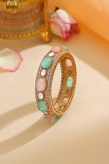 Gold Finish Multi-Colored Kundan Polki & Semi-Precious Stone Bracelet
