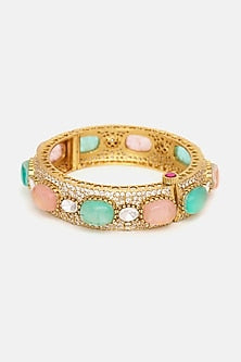 Gold Finish Multi-Colored Kundan Polki & Semi-Precious Stone Bracelet