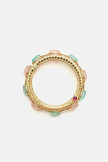 Gold Finish Multi-Colored Kundan Polki & Semi-Precious Stone Bracelet