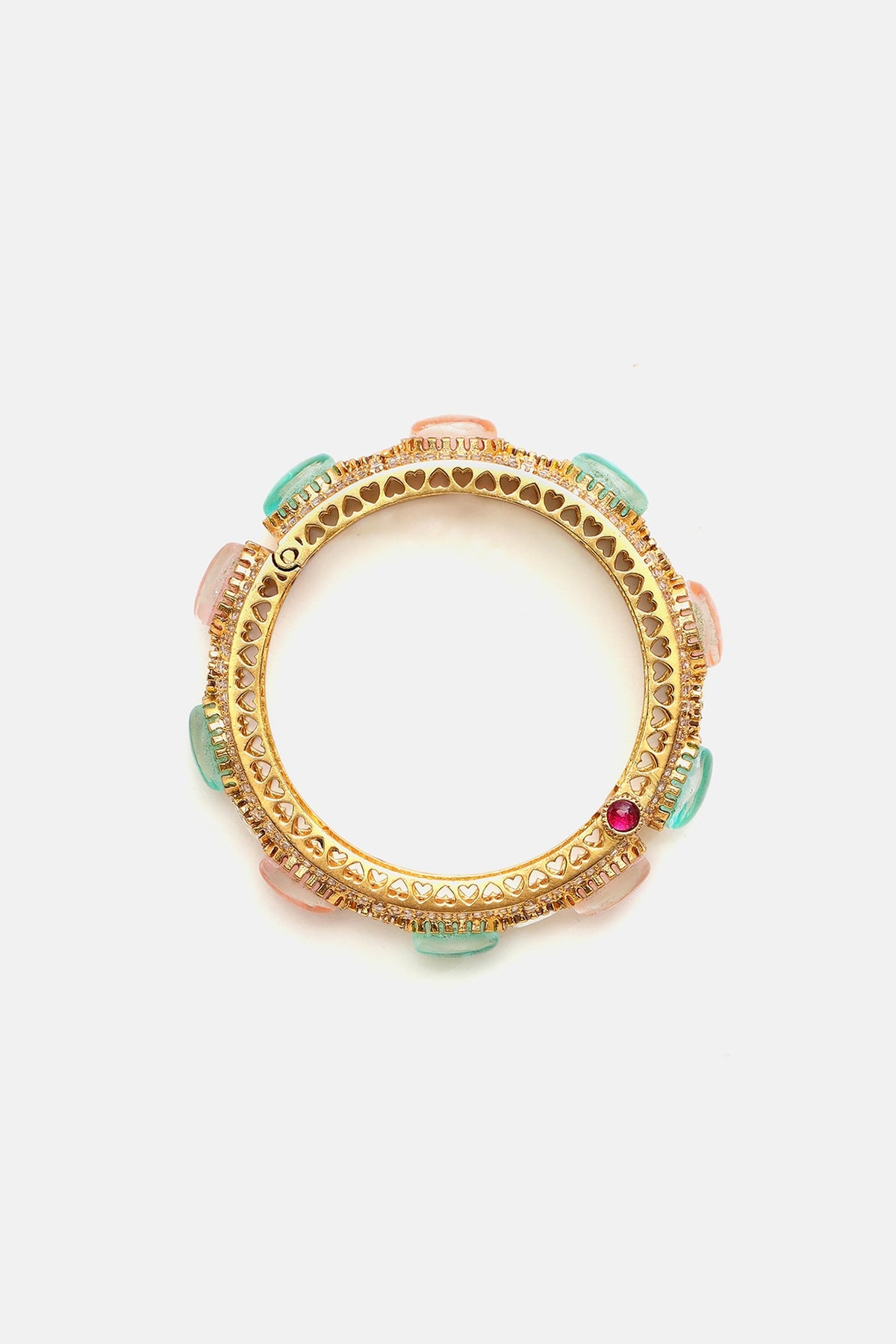 Gold Finish Multi-Colored Kundan Polki & Semi-Precious Stone Bracelet