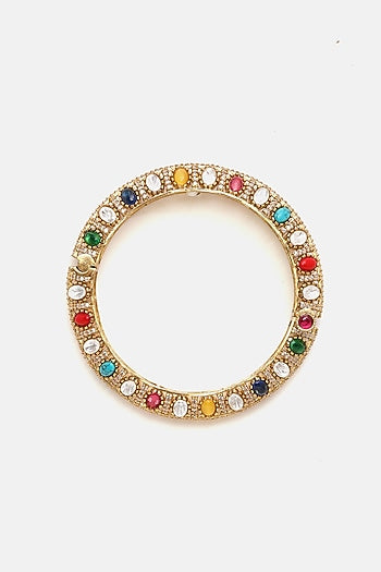 Gold Finish Multi-Colored Kundan Polki & Semi-Precious Stone Bracelet
