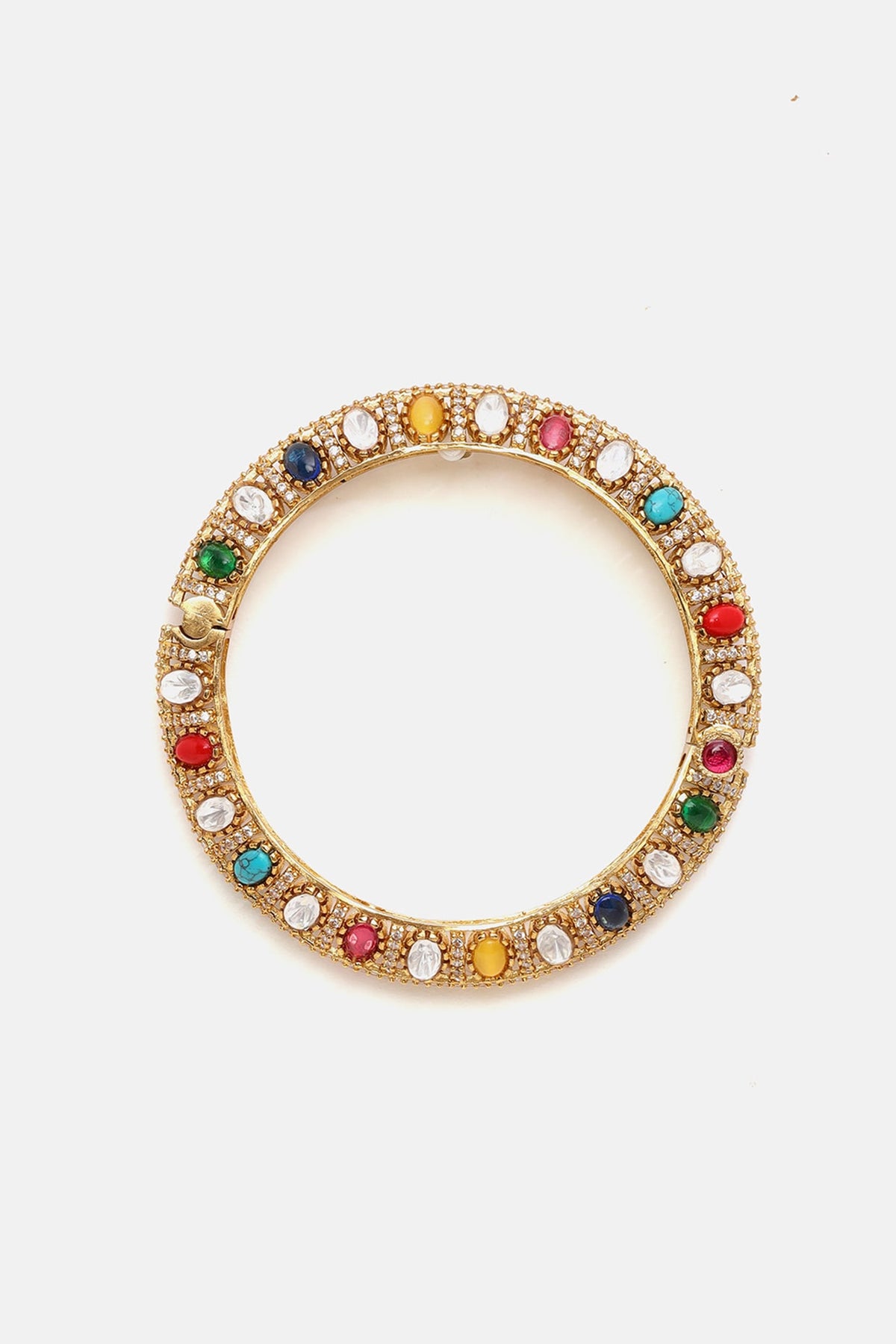 Gold Finish Multi-Colored Kundan Polki & Semi-Precious Stone Bracelet