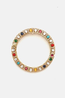 Gold Finish Multi-Colored Kundan Polki & Semi-Precious Stone Bracelet