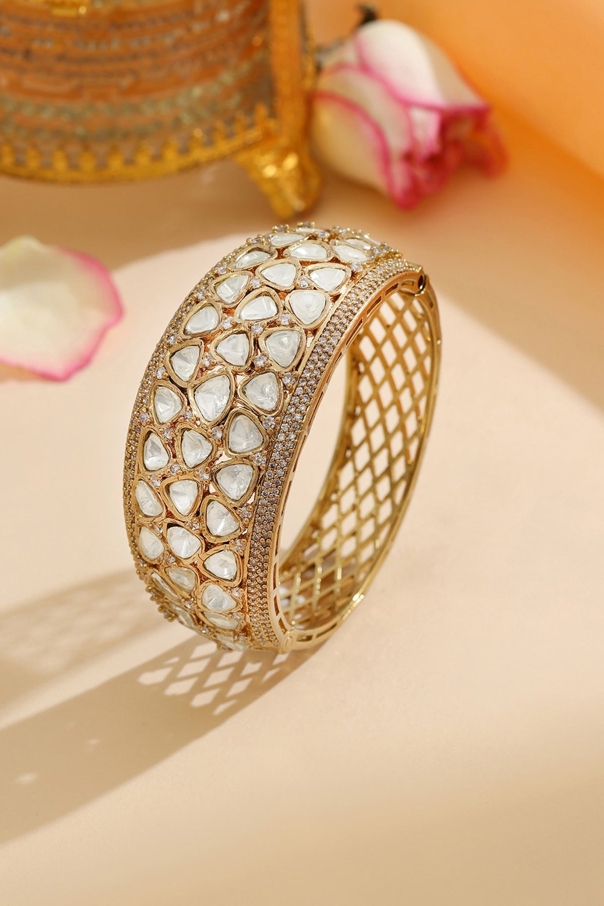 Gold Finish Kundan Polki Bracelet