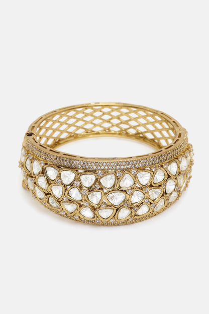 Gold Finish Kundan Polki Bracelet