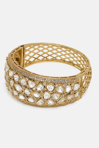 Gold Finish Kundan Polki Bracelet
