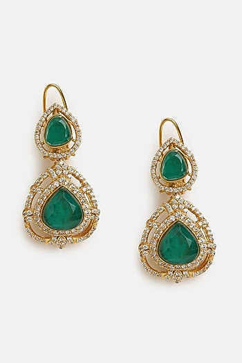 Gold Finish Moissanite & Emerald Stone Layered Necklace Set