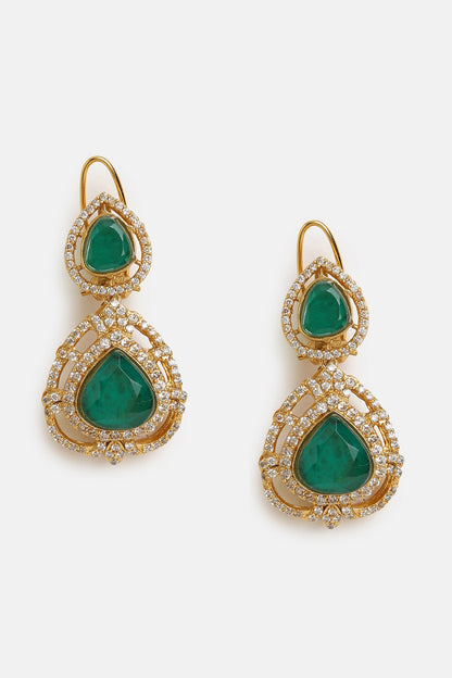 Gold Finish Moissanite & Emerald Stone Layered Necklace Set