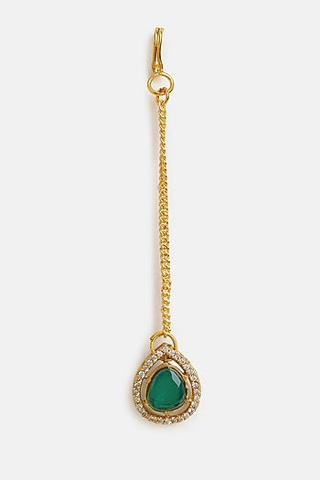 Gold Finish Moissanite & Emerald Stone Layered Necklace Set