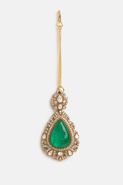 Gold Finish Moissanite & Multi-colored Semi-Precious Stone Necklace Set