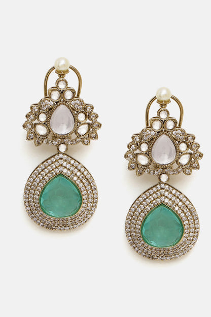 Oxidised Gold Finish Kundan Polki & Semi-Precious Stone Layered Necklace Set